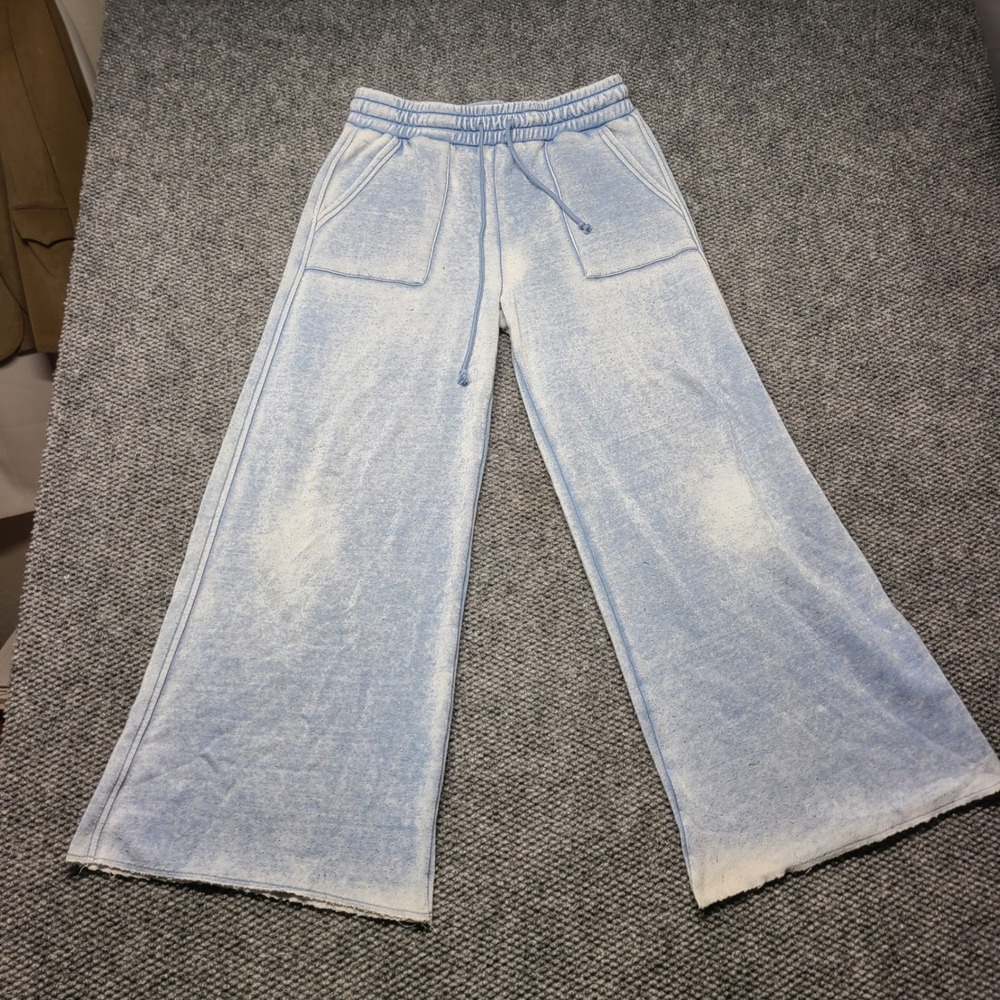 Hurley Womens Blue Acid Wash Wide Leg Sweatpants Drawstring Pockets Sz m